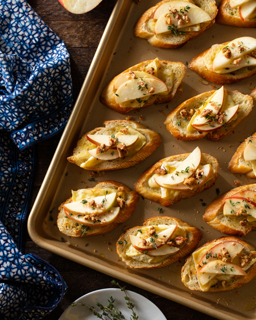 Brie, Apple and Walnut Crostini