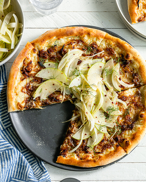 Caramelized Onion & Fennel Apple Slaw Pizza