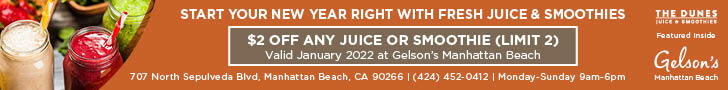 Start your new year right with fresh juice and smoothies. $2 off any juice or smoothie (limit 2). Valid January 2022 at Gelson's Manhattan Beach.