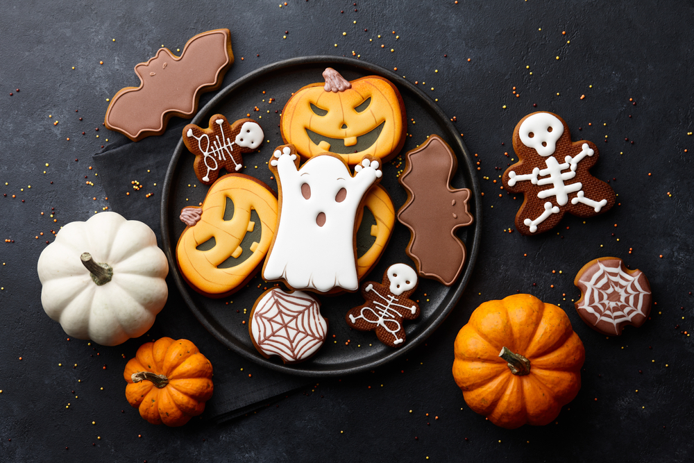 Gelson's Halloween cookies in a black tin
