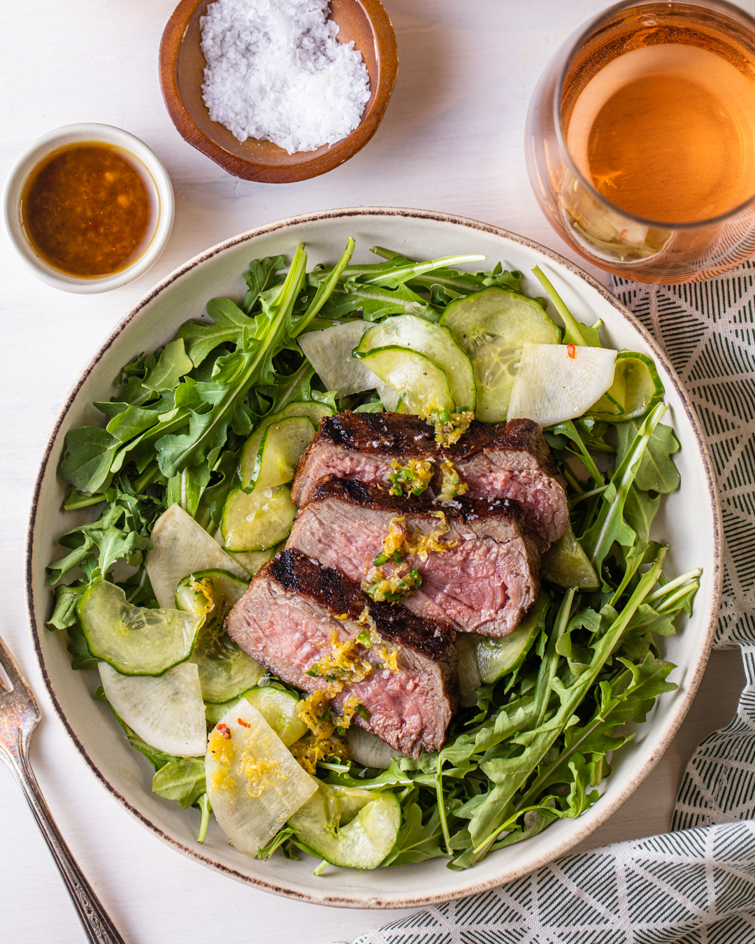 Grilled Steak, Daikon & Cucumber Salad