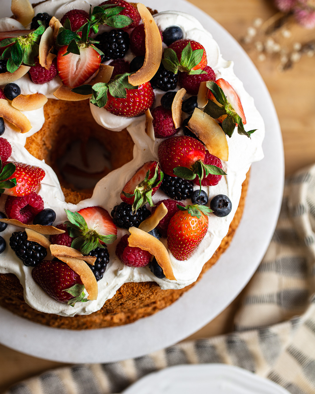 Angel Food Cake With Berries & Whipped Coconut Cream (Dairy-Free)