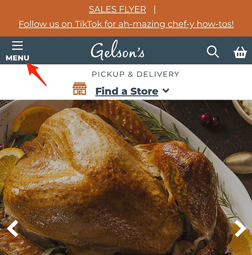 How to get to menu on Gelson's Mobile