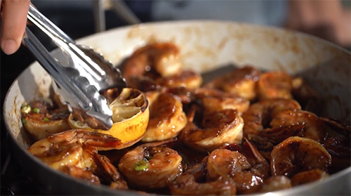 Charred Lemon Honey Shrimp Skillet