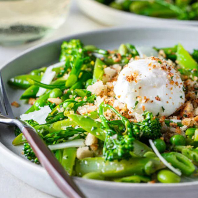 Spring Vegetable Salad With Poached Egg