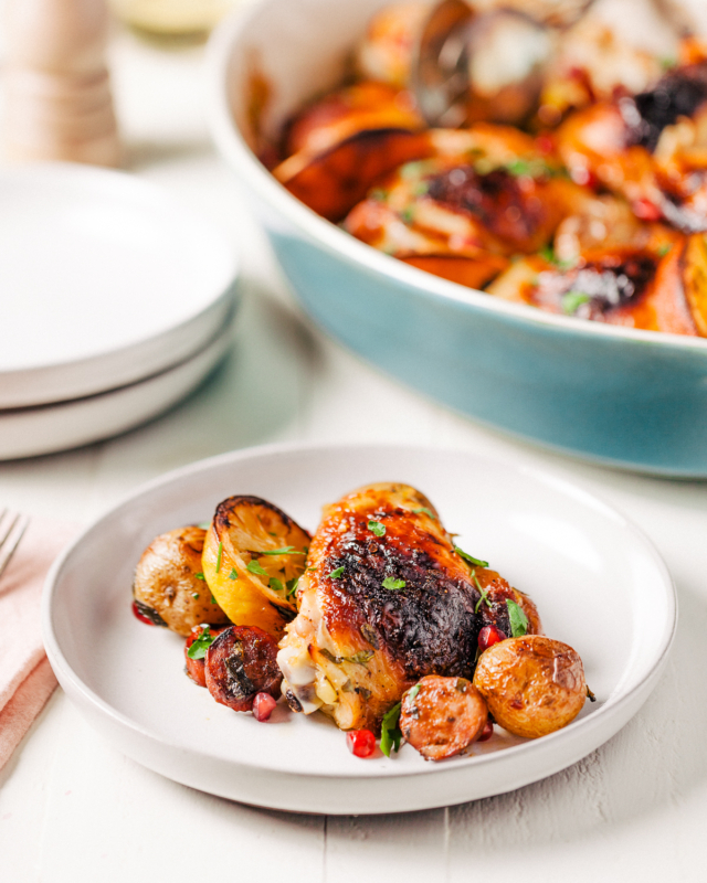 One Pan Roasted Chicken, Sausage and Citrus