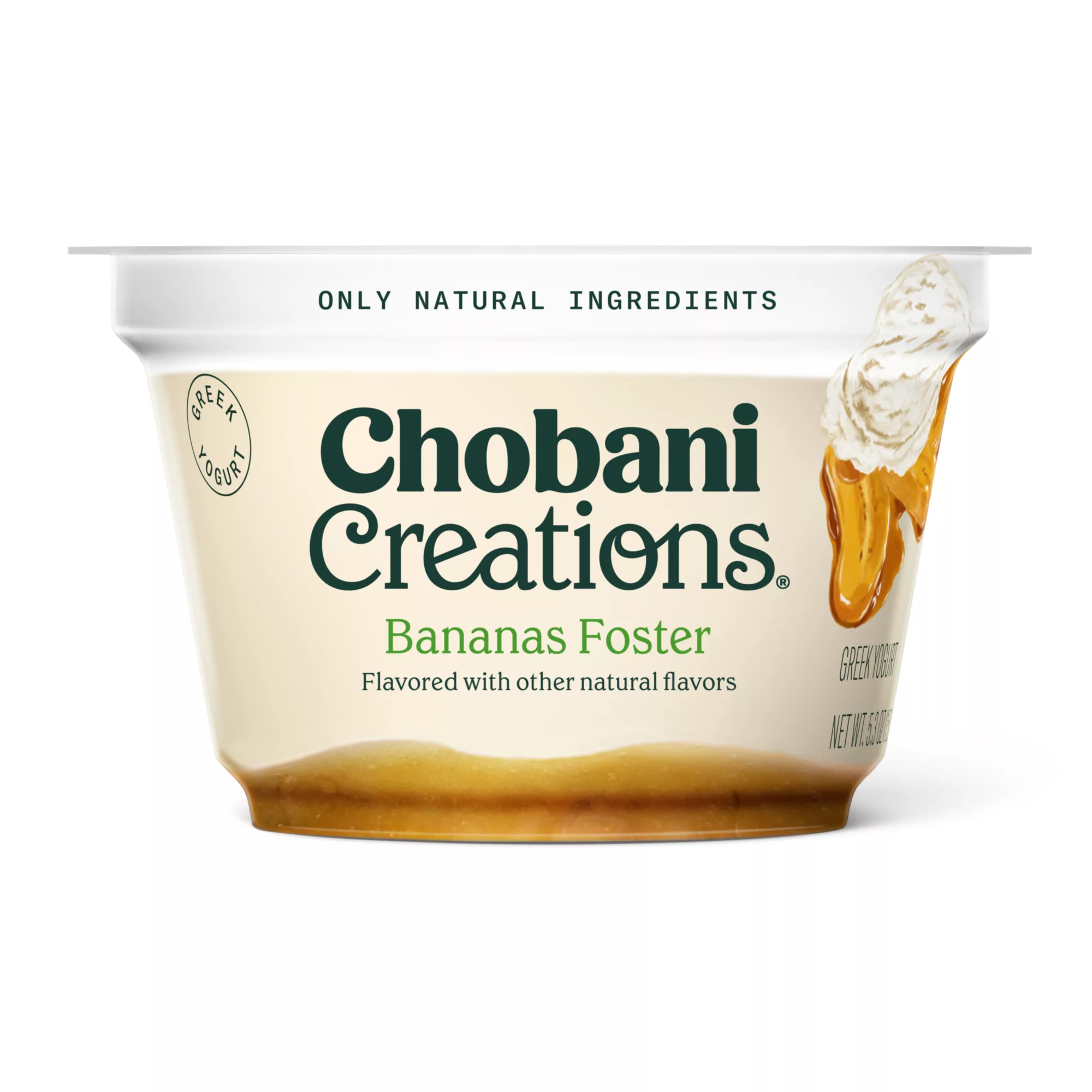 BANFOST CRE8 5p3oz 2023 2 H REND RGB v4 Dessert-inspired layers of rich, creamy Vanilla Whole Milk Blended Greek Yogurt and real bananas.