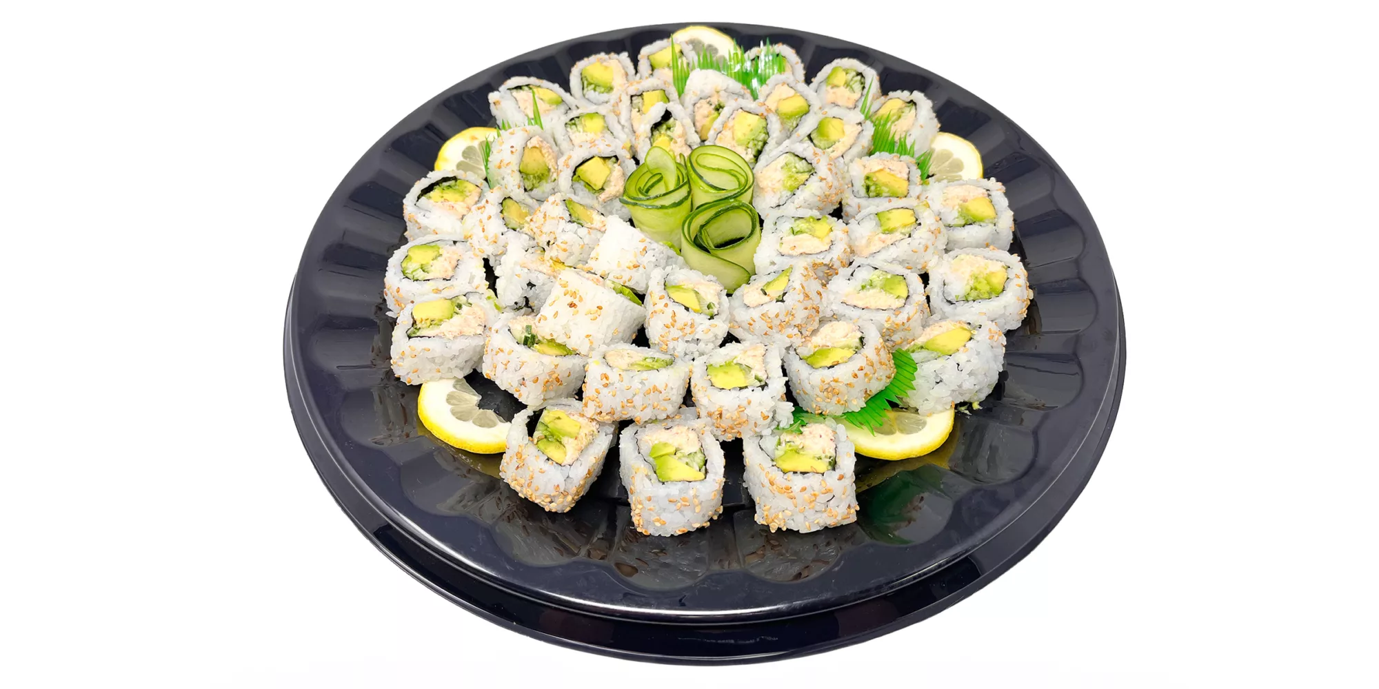 We've got California cool, all wrapped up. Includes 40 pieces of California roll (blue crab, avocado, and cucumber). Served with wasabi and pickled ginger.